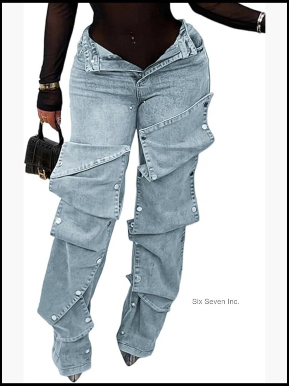 Baggy Cargo Jeans Y2K High Waisted Straight Wide Leg Detachable Denim